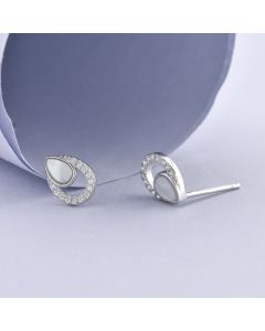 Geometric Jewelry, 925 Sterling Silver Earrings, Water Drop White Fritillary Zircon Stud Earrings, Simple Design Earrings