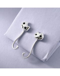 925 Sterling Silver Earrings, Simple Design Earrings, Long Tail Cat Drop Glaze Stud Earrings, Animals & Insects Jewelry