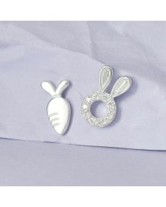 925 Sterling Silver Earrings, Food Drink Jewelry, Asymmetric Rabbit Radish Zircon Stud Earrings, Animals & Insects Jewelry