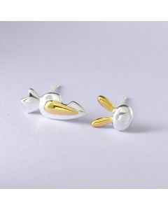Animals & Insects Jewelry, Food Drink Jewelry, 925 Sterling Silver Earrings, Asymmetric Rabbit Radish Gold Stud Earrings