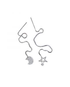 Star Jewelry, Celestial & Horoscope Jewelry, 925 Sterling Silver Earrings, Star Moon Tassel Zircon Threaders Earrings