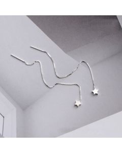 Brushed Star Tassel Threaders Earrings, 925 Sterling Silver Earrings, Star Jewelry, Simple Design Earrings, Minimalist Design Earrings