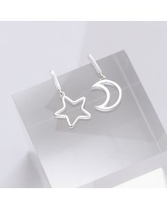 925 Sterling Silver Earrings, Hollow Star Moon Dangle Drop Earrings, Simple Design Earrings, Celestial & Horoscope Jewelry, Star Jewelry