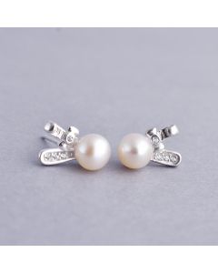 925 Sterling Silver Earrings, Simple Design Earrings, Animals & Insects Jewelry, Rabbit Pearl Zircon Stud Earrings