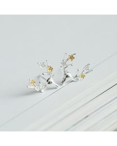 925 Sterling Silver Earrings, Antlers Golden Flowers Stud Earrings, Animals & Insects Jewelry, Flowers Plants Jewelry