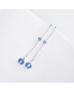 Simple Design Earrings, Geometric Jewelry, Blue Glass Bead Tassel Dangle Drop Earrings, 925 Sterling Silver Earrings