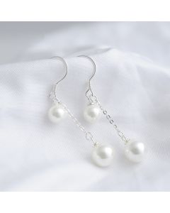 Simple Design Earrings, 925 Sterling Silver Earrings, Geometric Jewelry, Asymmetrical Pearl Tassel Dangle Drop Earrings