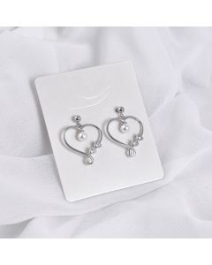 Hollow Zircon Pearl Dangle Drop Earrings, 925 Sterling Silver Earrings, Love & Hearts Jewelry, Simple Design Earrings
