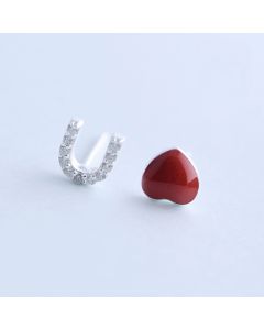 Love & Hearts Jewelry, Letters, Numbers Words Jewelry, Asymmetric Red Heart Letter U Zircon Stud Earrings, 925 Sterling Silver Earrings