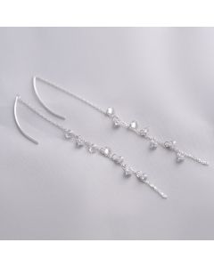 Chain Tassel Zircon Threaders Earrings, Simple Design Earrings, Geometric Jewelry, 925 Sterling Silver Earrings