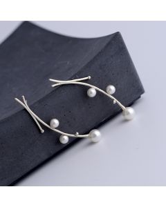 Simple Design Earrings, Tree of Life Jewelry, 925 Sterling Silver Earrings, Minimalist Design Earrings, Branch Pearl Dangle Drop Earrings