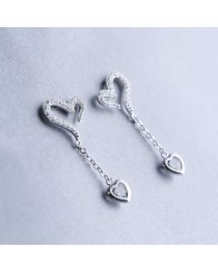 925 Sterling Silver Earrings, Love & Hearts Jewelry, Heart Zircon Tassel Dangle Drop Earrings, Simple Design Earrings