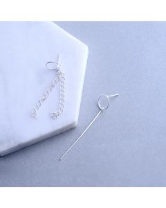 Asymmetric Circle Tassel Dangle Drop Earrings, Geometric Jewelry, Simple Design Earrings, 925 Sterling Silver Earrings