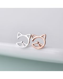 Simple Design Earrings, 925 Sterling Silver Earrings, Hollow Cat Stud Earrings, Light Luxury Style, Minimalist Design Earrings