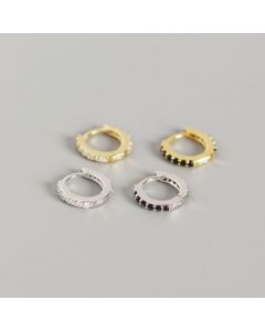 Round Zircon Hoop Earrings, 925 Sterling Silver Earrings, Simple Design Earrings, Light Luxury Style, Minimalist Design Earrings