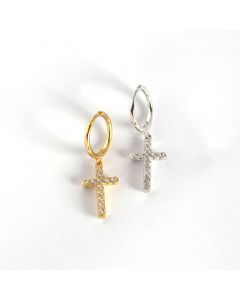 Simple Design Earrings, Signs & Symbols Jewelry, Cross Zircon Dangle Drop Earrings, 925 Sterling Silver Earrings