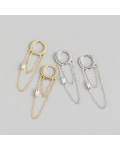 Simple Design Earrings, Minimalist Design Earrings, Chain Tassel Zircon Dangle Drop Earrings, 925 Sterling Silver Earrings