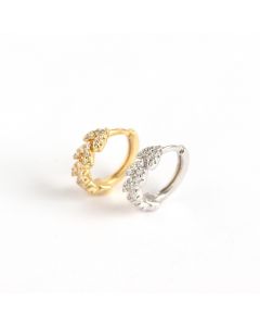 Leaf Jewelry, Love & Hearts Jewelry, Simple Design Earrings, 925 Sterling Silver Earrings, Heart Leaves Zircon Hoop Earrings