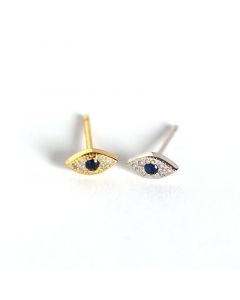 Eye Blue Zircon Stud Earrings, Minimalist Design Earrings, 925 Sterling Silver Earrings, Simple Design Earrings, Evil Eye Jewelry