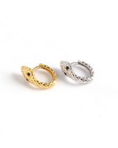 Simple Design Earrings, Snake Black Zircon Hoop Earrings, 925 Sterling Silver Earrings, Animals & Insects Jewelry