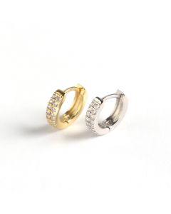 925 Sterling Silver Earrings, Geometric Jewelry, Simple Design Earrings, Geometric Double Row Zircon Hoop Earrings