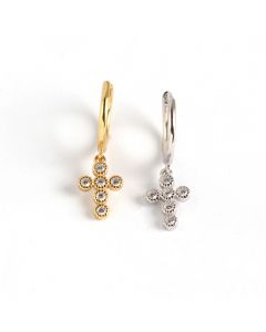 Geometric Jewelry, Geometric Cross Zircon Dangle Drop Earrings, 925 Sterling Silver Earrings, Signs & Symbols Jewelry