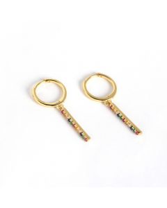Simple Design Earrings, Long Colorful Zircon Dangle Drop Earrings, 925 Sterling Silver Earrings, Geometric Jewelry