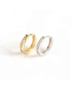 Geometric Jewelry, Geometric Wavy Texture Zircon Hoop Earrings, Simple Design Earrings, 925 Sterling Silver Earrings