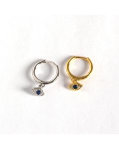 Simple Design Earrings, Evil Eye Jewelry, 925 Sterling Silver Earrings, Minimalist Design Earrings, Eye Blue Zircon Hoop Earrings