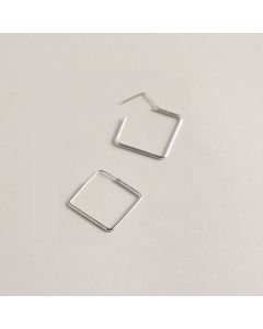 Simple Design Earrings, Minimalist Design Earrings, 925 Sterling Silver Earrings, Geometric Hollow Square Hoop Earrings, Geometric Jewelry