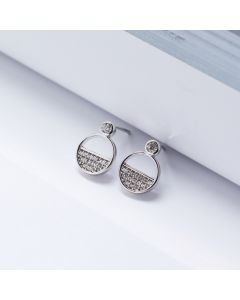 Geometric Round Hollow Zircon Stud Earrings, Geometric Jewelry, 925 Sterling Silver Earrings, Simple Design Earrings