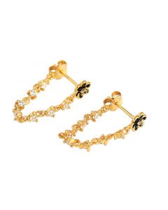 Drip Oil Black Petal Daisy Tassel Zircon Dangle Drop Earrings, Flowers & Plants Jewelry, 925 Sterling Silver Earrings