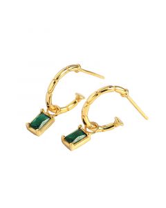 Simple Design Earrings, Minimalist Design Earrings, Green Zircon Hoop Earrings, 925 Sterling Silver Earrings, Light Luxury Style