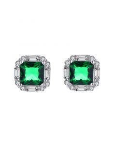 Geometric Jewelry, Square Green Zircon Stud Earrings, Simple Design Earrings, 925 Sterling Silver Earrings, Minimalist Design Earrings
