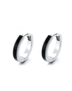 Simple Design Earrings, 925 Sterling Silver Earrings, Black Circle Hoop Earrings, Geometric Jewelry, Minimalist Design Earrings