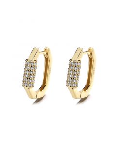 Geometric Oval Zircon Hoop Earrings, 925 Sterling Silver Earrings, Geometric Jewelry, Simple Design Earrings, Minimalist Design Earrings