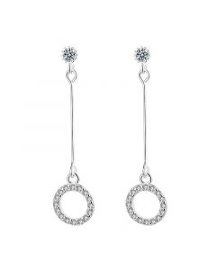 925 Sterling Silver Earrings, Simple Design Earrings, Geometric Jewelry, Hollow Circle Tassel Zircon Dangle Drop Earrings