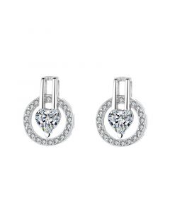 Love & Hearts Jewelry, Geometric Jewelry, Hollow Round Heart Zircon Stud Earrings, Simple Design Earrings, 925 Sterling Silver Earrings