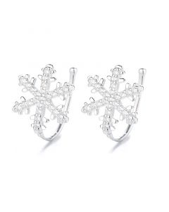 925 Sterling Silver Earrings, Simple Design Earrings, Flowers & Plants Jewelry, Snowflake Zircon Clip-on Earrings