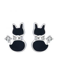 Animals & Insects Jewelry, 925 Sterling Silver Earrings, Simple Design Earrings, Cartoon Cat Black Zircon Stud Earrings