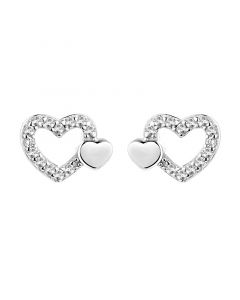 Simple Design Earrings, Minimalist Design Earrings, 925 Sterling Silver Earrings, Love & Hearts Jewelry, Double Heart Zircon Stud Earrings