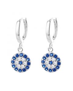 Round Blue Eye Zircon Dangle Drop Earrings, Simple Design Earrings, Geometric Jewelry, 925 Sterling Silver Earrings