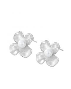 Minimalist Design Earrings, Flower Pearl Stud Earrings, Flowers & Plants Jewelry, Simple Design Earrings, 925 Sterling Silver Earrings