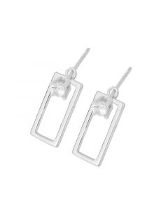 Hollow Square Zircon Dangle Drop Earrings, 925 Sterling Silver Earrings, Geometric Jewelry, Simple Design Earrings