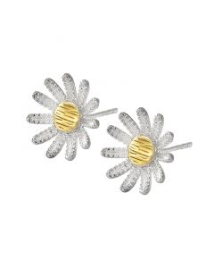 Simple Design Earrings, Minimalist Design Earrings, 925 Sterling Silver Earrings, Flowers & Plants Jewelry, Daisy Gold Stud Earrings