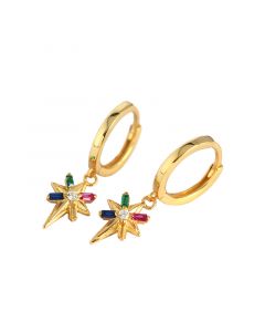 Star Jewelry, Eight-pointed Star Colorful Zircon Dangle Drop Earrings, 925 Sterling Silver Earrings, Simple Design Earrings