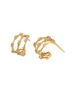 Geometric Jewelry, Geometric Three Floors Bamboo Zircon Stud Earrings, Simple Design Earrings, 925 Sterling Silver Earrings