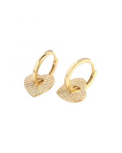 Love & Hearts Jewelry, Geometric Heart Zircon Hoop Earrings, 925 Sterling Silver Earrings, Simple Design Earrings