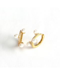 Pearl Zircon Hoop Earrings, 925 Sterling Silver Earrings, Simple Design Earrings, Minimalist Design Earrings, Geometric Jewelry
