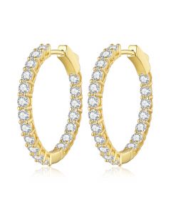 Luminous Cubic Zirconia Ear Buckles Classic Round Hoop Earrings, 925 Sterling Silver Earrings, Simple Design Earrings